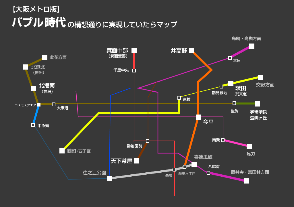 もしバブル時代の構想通りに大阪地下鉄が出来るとこうなる